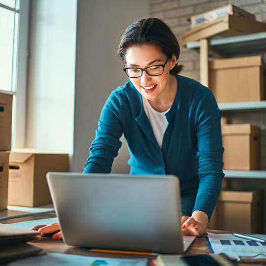 Woman working on a laptop